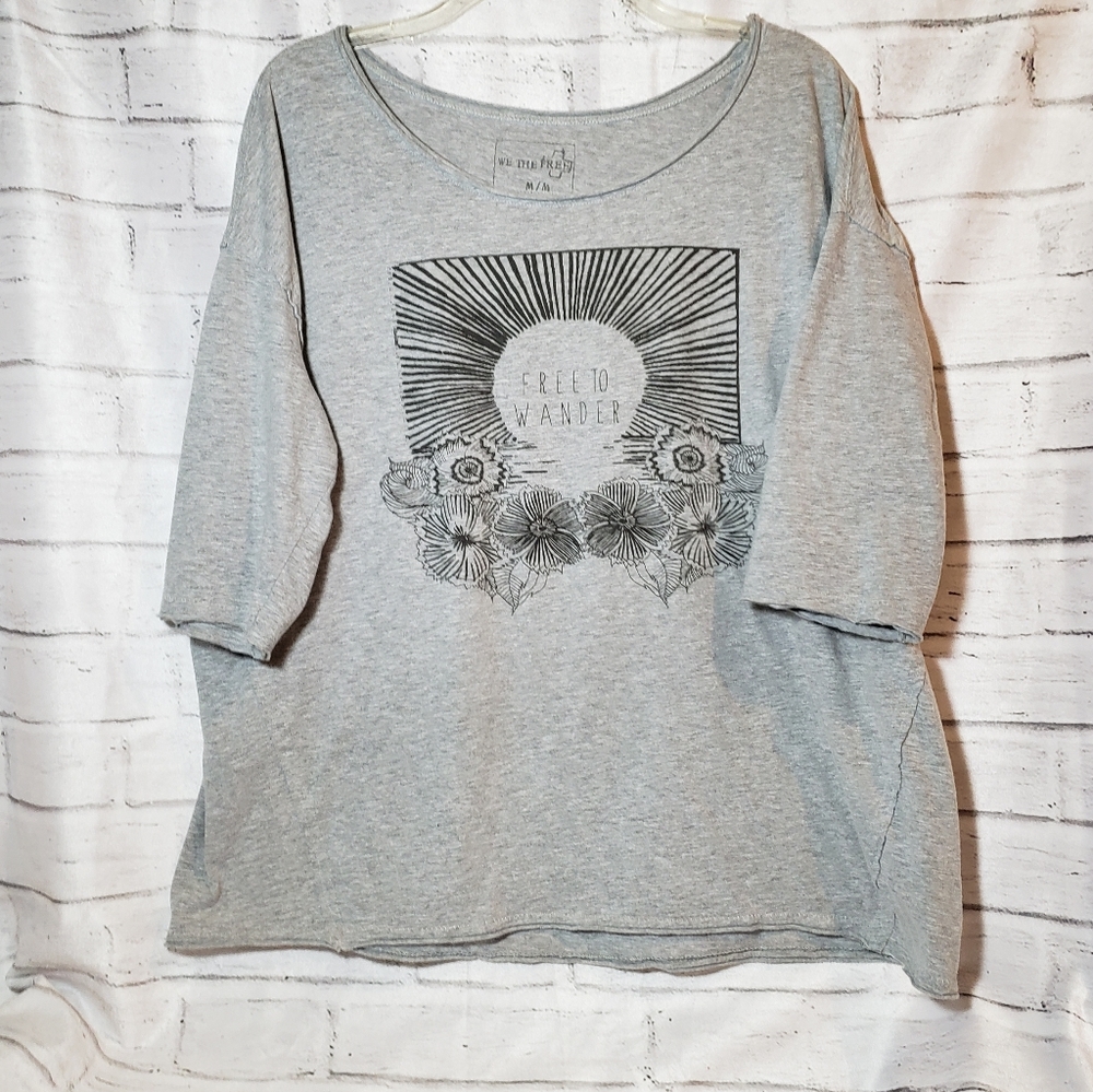 We the Free grey, 3/4 sleeve graphic tee shirt